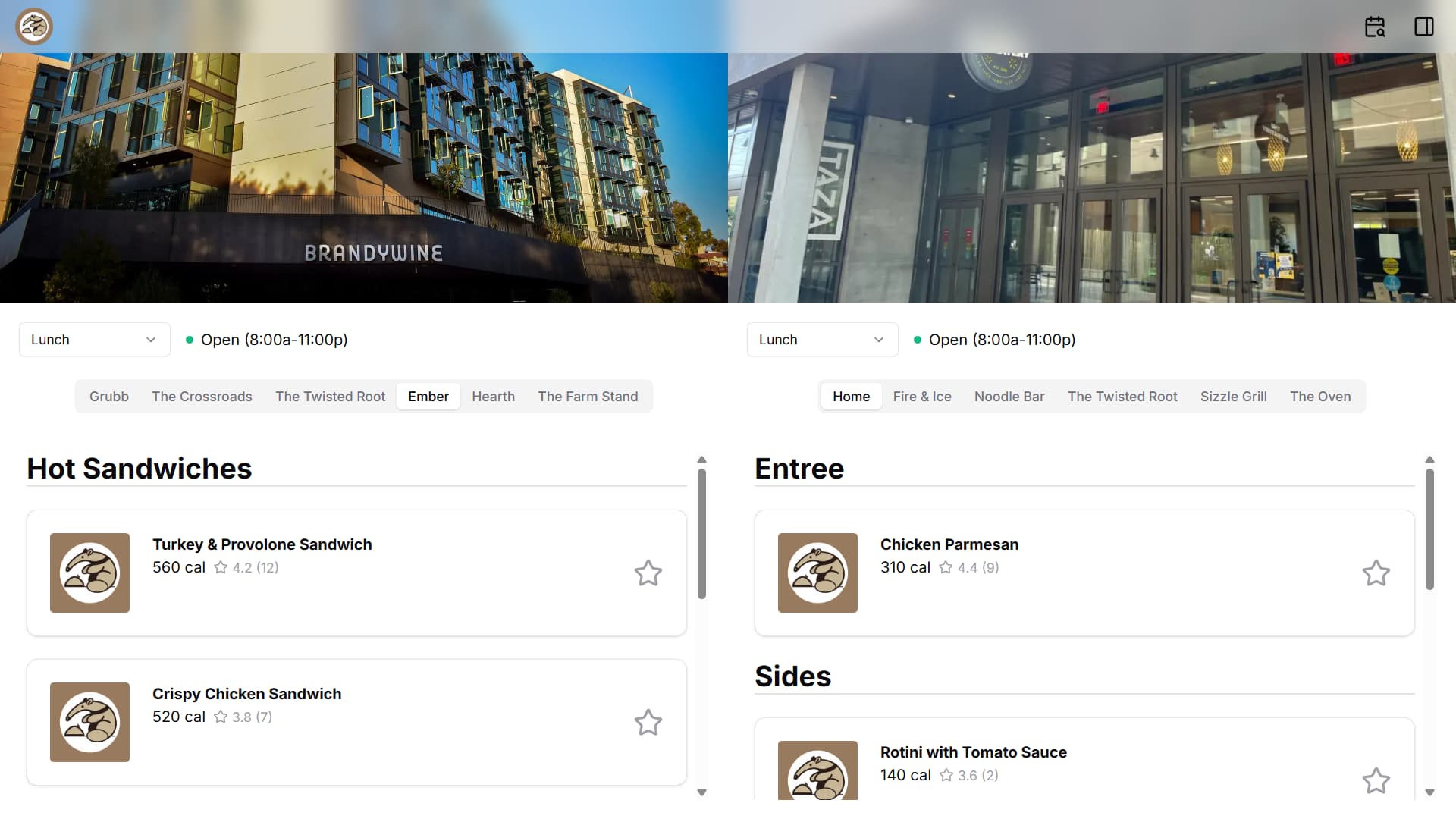 A screenshot of the ZotMeal website homepage.