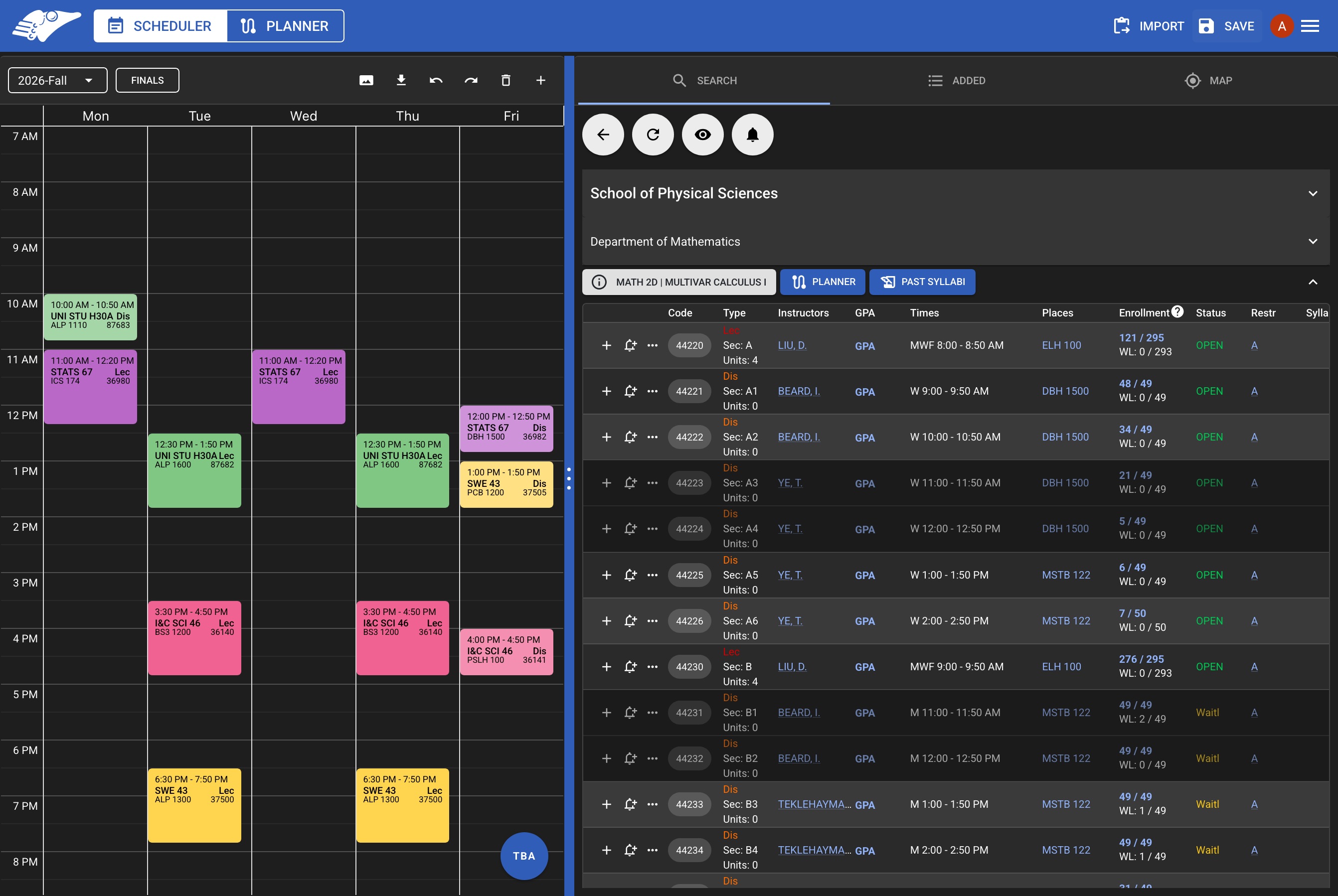 Scheduler screenshot